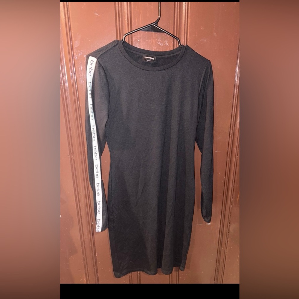 Bebe Black Long Sleeve Dress with Logo Detail
